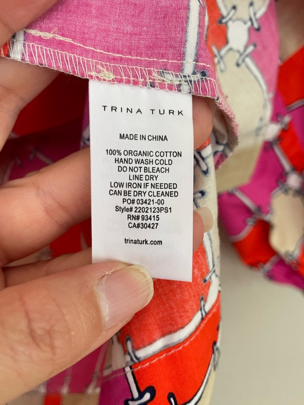 Trina Turk Pink & Red Geometric Organic Cotton Nautical Peasant Blouse Size S - Picture 5 of 8